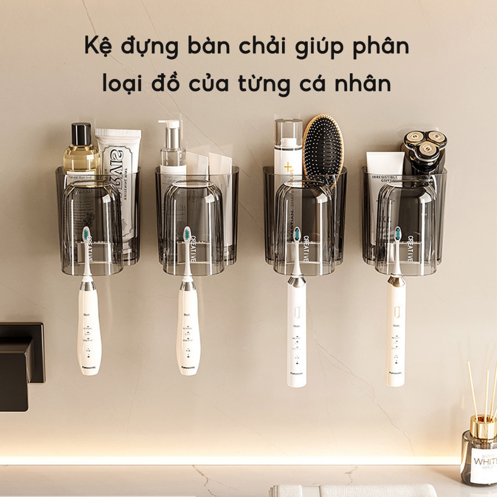 Kệ Để Bàn Chải Đánh Răng Kèm Cốc Dán Tường Đa Năng, Giá Để Đồ Nhà Tắm Đồ Vệ Sinh Cá Nhân Acrylic