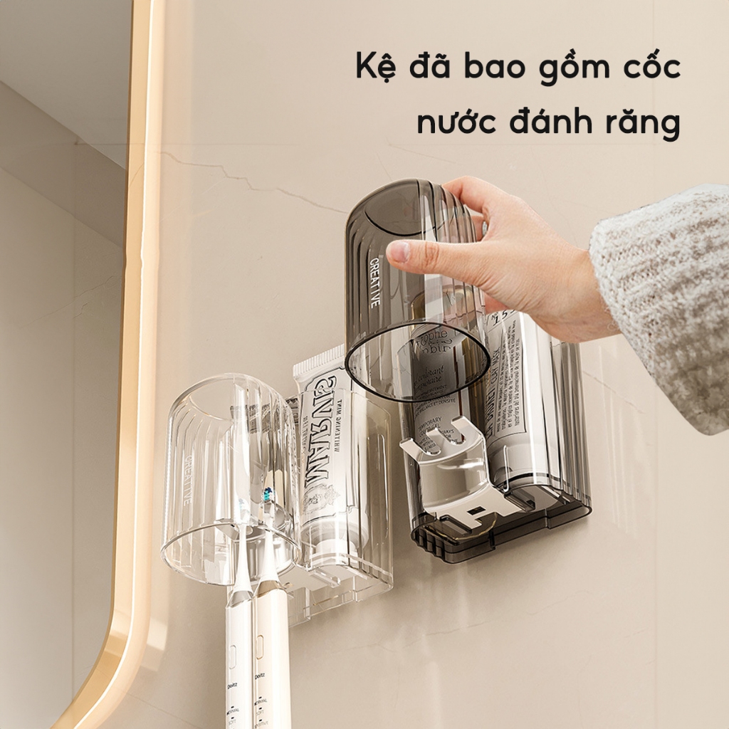Kệ Để Bàn Chải Đánh Răng Kèm Cốc Dán Tường Đa Năng, Giá Để Đồ Nhà Tắm Đồ Vệ Sinh Cá Nhân Acrylic