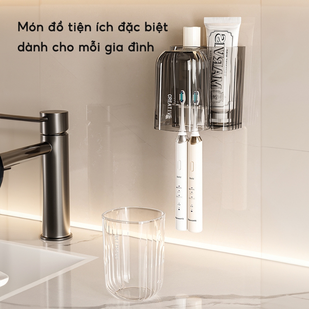 Kệ Để Bàn Chải Đánh Răng Kèm Cốc Dán Tường Đa Năng, Giá Để Đồ Nhà Tắm Đồ Vệ Sinh Cá Nhân Acrylic