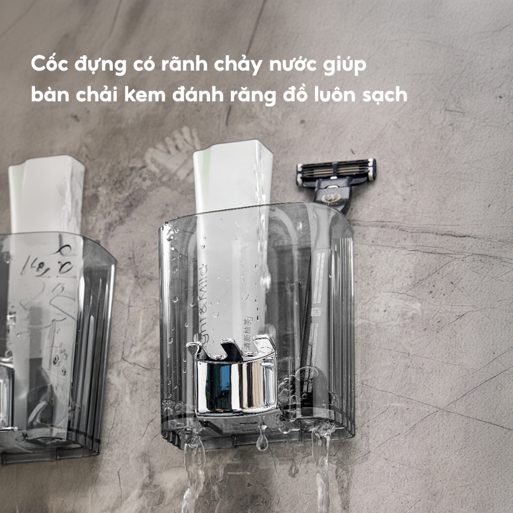 Kệ Để Bàn Chải Đánh Răng Kèm Cốc Dán Tường Đa Năng, Giá Để Đồ Nhà Tắm Đồ Vệ Sinh Cá Nhân Acrylic