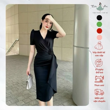 Váy Body Cổ Tim Bông Eo Trẻ Trung, Đầm Body Trung Niên Cao Cấp Thiết Kế Bigsize Mã Body Sexy B46