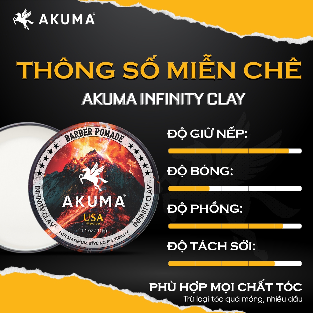 Ảnh Sáp Vuốt Tóc AKUMA INFINITY CLAY Hàng Chính Hãng, Độ Bóng Mờ Tự Nhiên Akuma 4