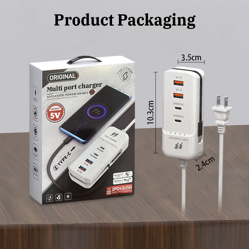 Ổ Cắm Điện Đa Năng,Ổ Sạc Nhanh 5 Cổng USB Type C 66W Ngắt Tự Động Bảo Vệ Thiết Bị An Toàn Tiện Lợi