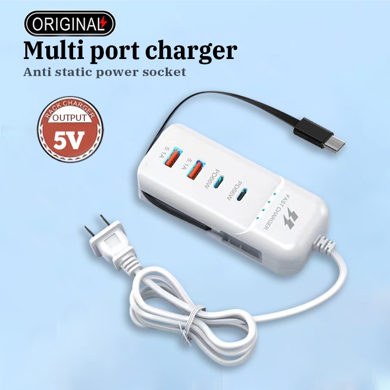Ổ Cắm Điện Đa Năng,Ổ Sạc Nhanh 5 Cổng USB Type C 66W Ngắt Tự Động Bảo Vệ Thiết Bị An Toàn Tiện Lợi