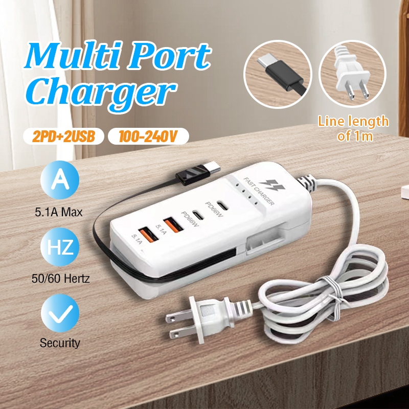 Ổ Cắm Điện Đa Năng,Ổ Sạc Nhanh 5 Cổng USB Type C 66W Ngắt Tự Động Bảo Vệ Thiết Bị An Toàn Tiện Lợi