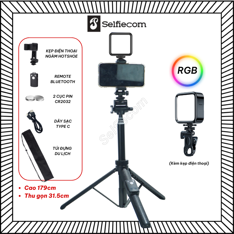 [HCM] Combo Gậy Chụp Ảnh Yunteng VCT 6688 và Đèn RGB - Phụ Kiện Chụp Ảnh, Quay Video Kèm Remote và Kẹp