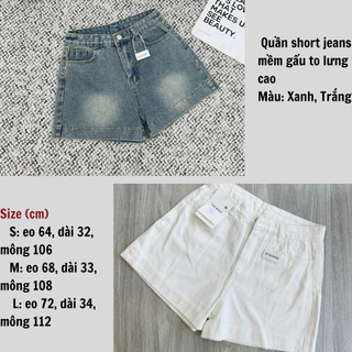 Quần short jeans mềm nữ to gấu lưng cao basic 247store