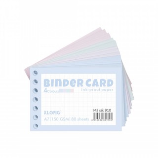 KLONG - Tệp Binder Card 80 tờ A7 4 màu - Dùng kèm Bìa còng KLONG ♥ 150/76; MS: 910 ♥  vở học tập HSSV, quà tặng