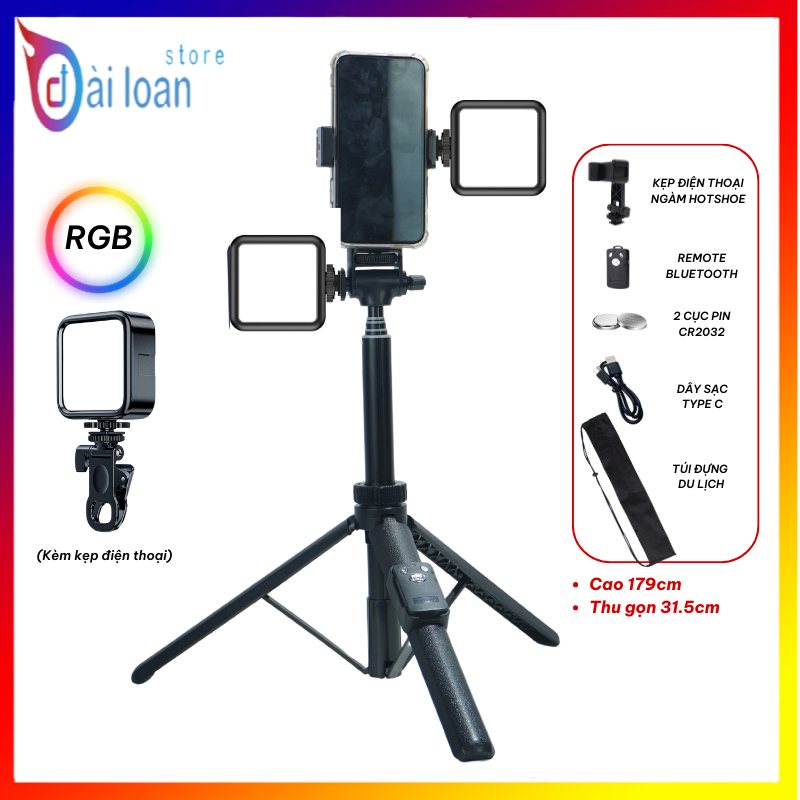 Combo Gậy Yunteng VCT 6688 và Đèn RGB trợ sáng hỗ trợ quay video chụp ảnh