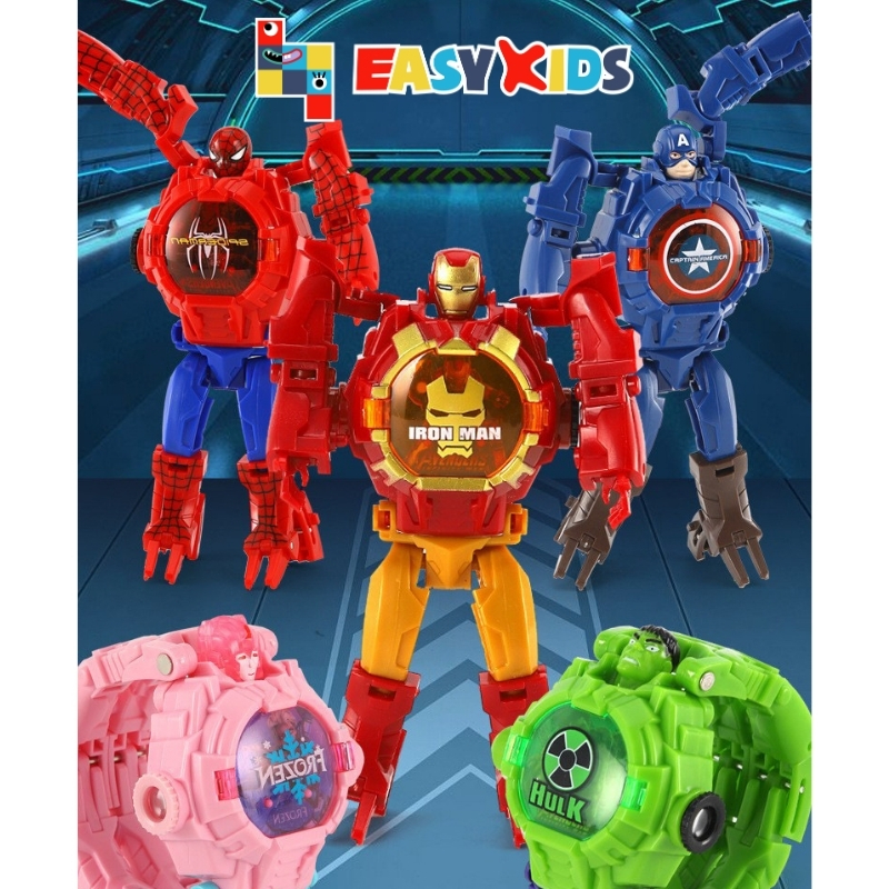 Đồng hồ siêu nhân biến hình robot có chiếu hình spiderman ironman batman hulk kuromi…cho bé trai gái