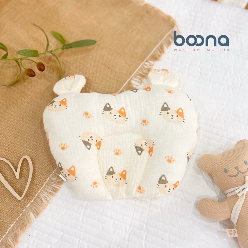 Gối sơ sinh cho bé chống méo đầu hình tai tim êm ái cho bé Tiệm Nhà Bơ vải xô muslin mềm mịn