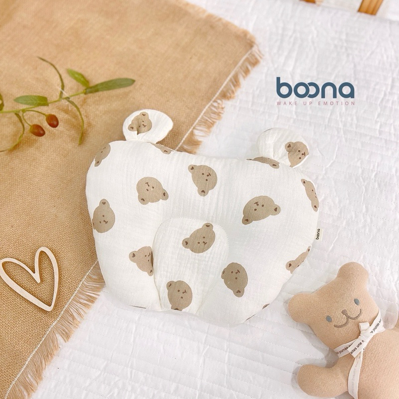 Gối sơ sinh cho bé chống méo đầu hình tai tim êm ái cho bé Tiệm Nhà Bơ vải xô muslin mềm mịn