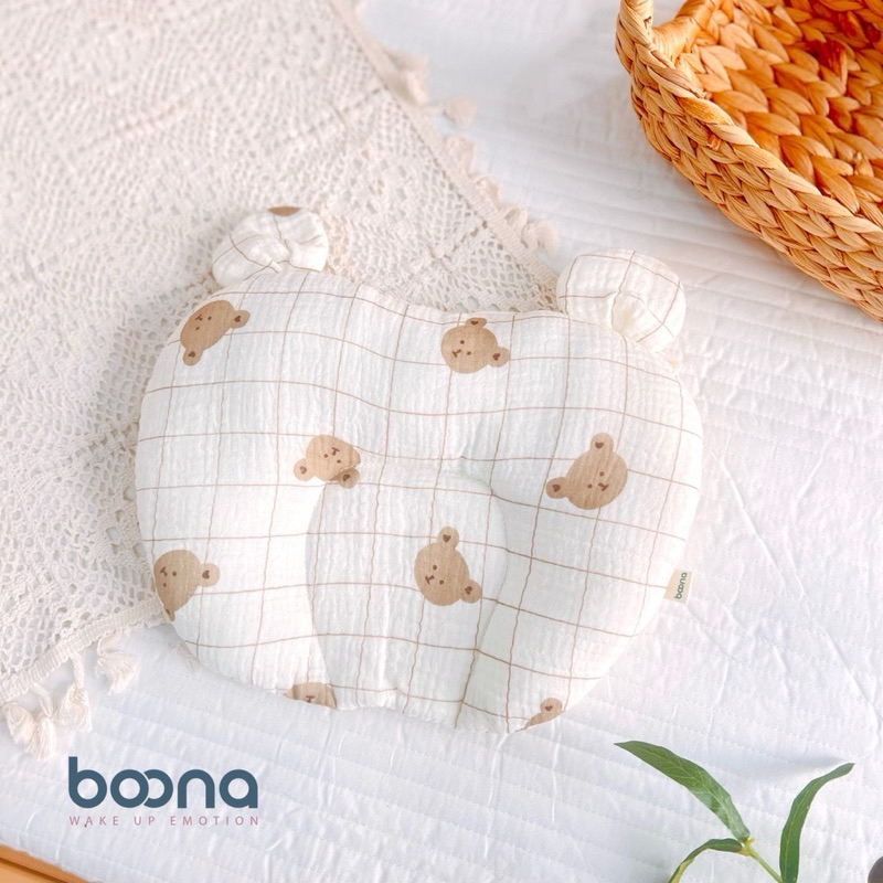 Gối sơ sinh cho bé chống méo đầu hình tai tim êm ái cho bé Tiệm Nhà Bơ vải xô muslin mềm mịn