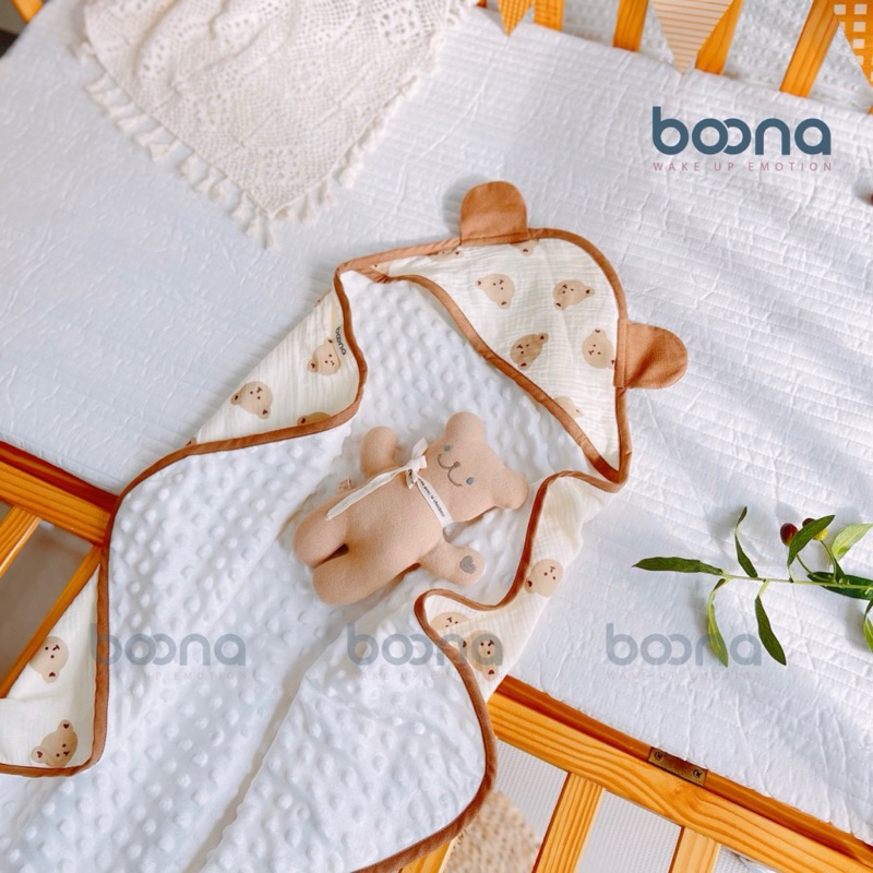 Khăn quấn ủ sơ sinh lót lông hạt đậu kết hợp với vải xô Muslin cao cấp hoạ tiết xinh xắn Tiệm Nhà Bơ