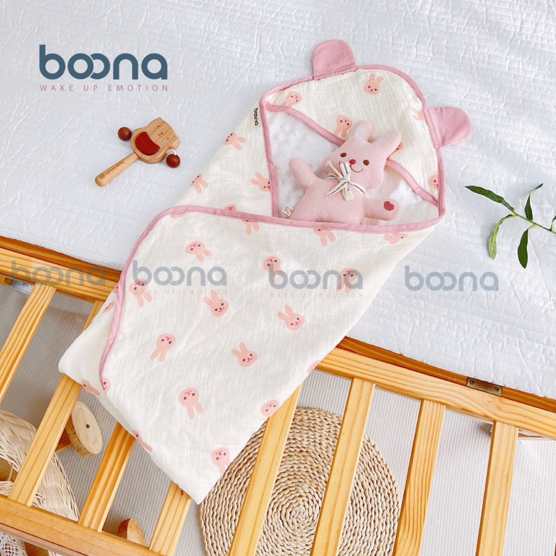 Khăn quấn ủ sơ sinh lót lông hạt đậu kết hợp với vải xô Muslin cao cấp hoạ tiết xinh xắn Tiệm Nhà Bơ