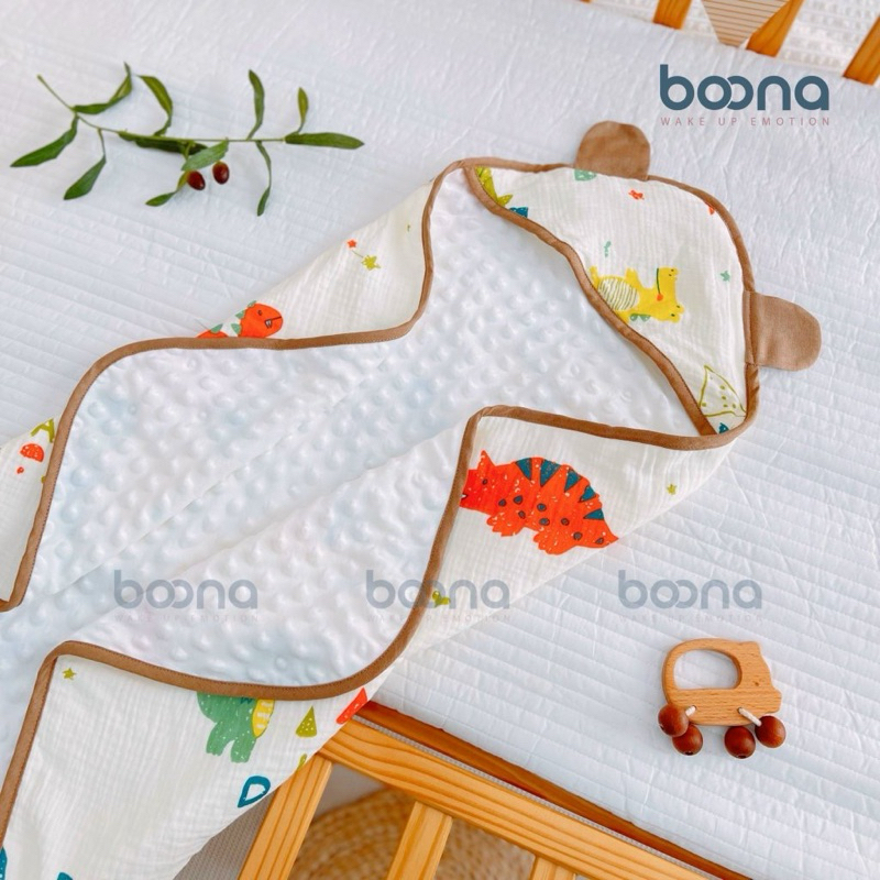Khăn quấn ủ sơ sinh lót lông hạt đậu kết hợp với vải xô Muslin cao cấp hoạ tiết xinh xắn Tiệm Nhà Bơ
