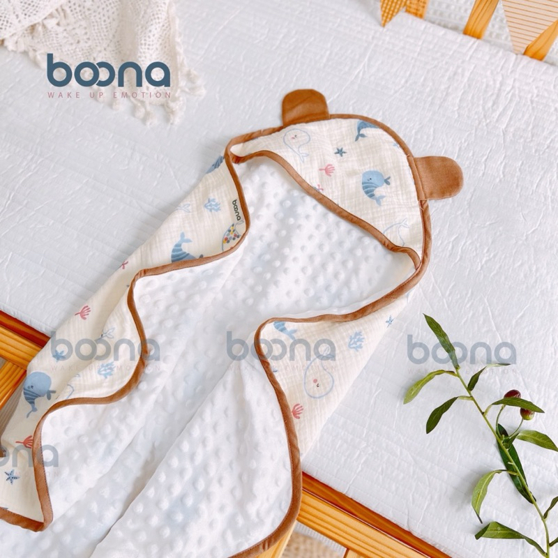 Khăn quấn ủ sơ sinh lót lông hạt đậu kết hợp với vải xô Muslin cao cấp hoạ tiết xinh xắn Tiệm Nhà Bơ