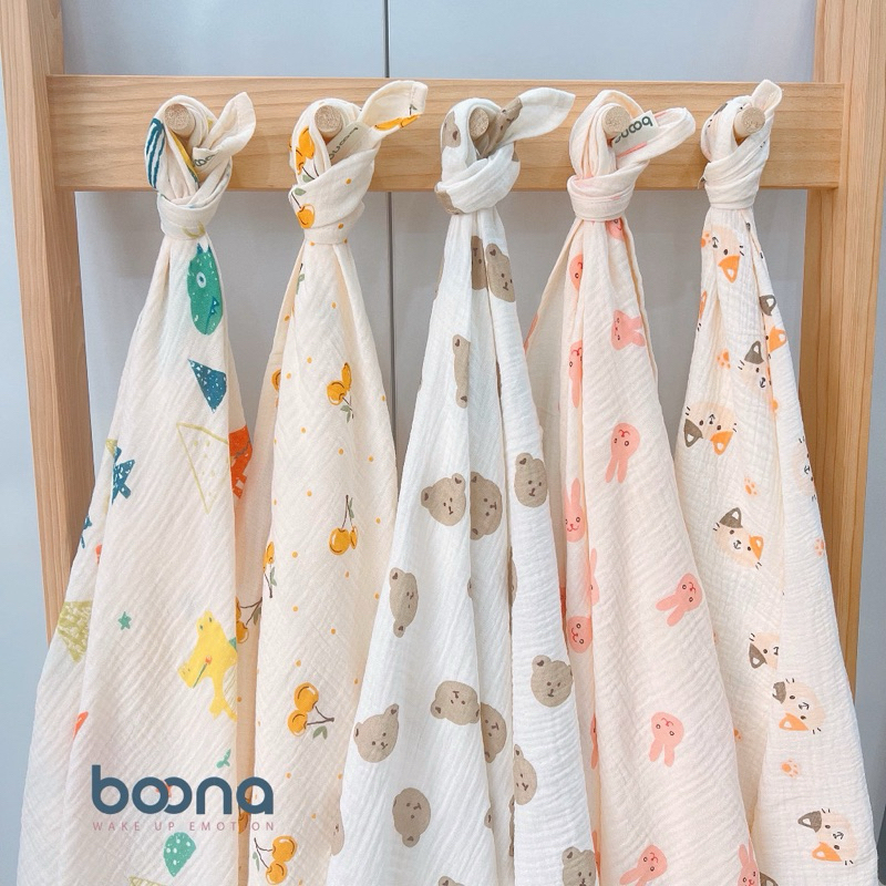 Khăn quấn ủ sơ sinh lót lông hạt đậu kết hợp với vải xô Muslin cao cấp hoạ tiết xinh xắn Tiệm Nhà Bơ