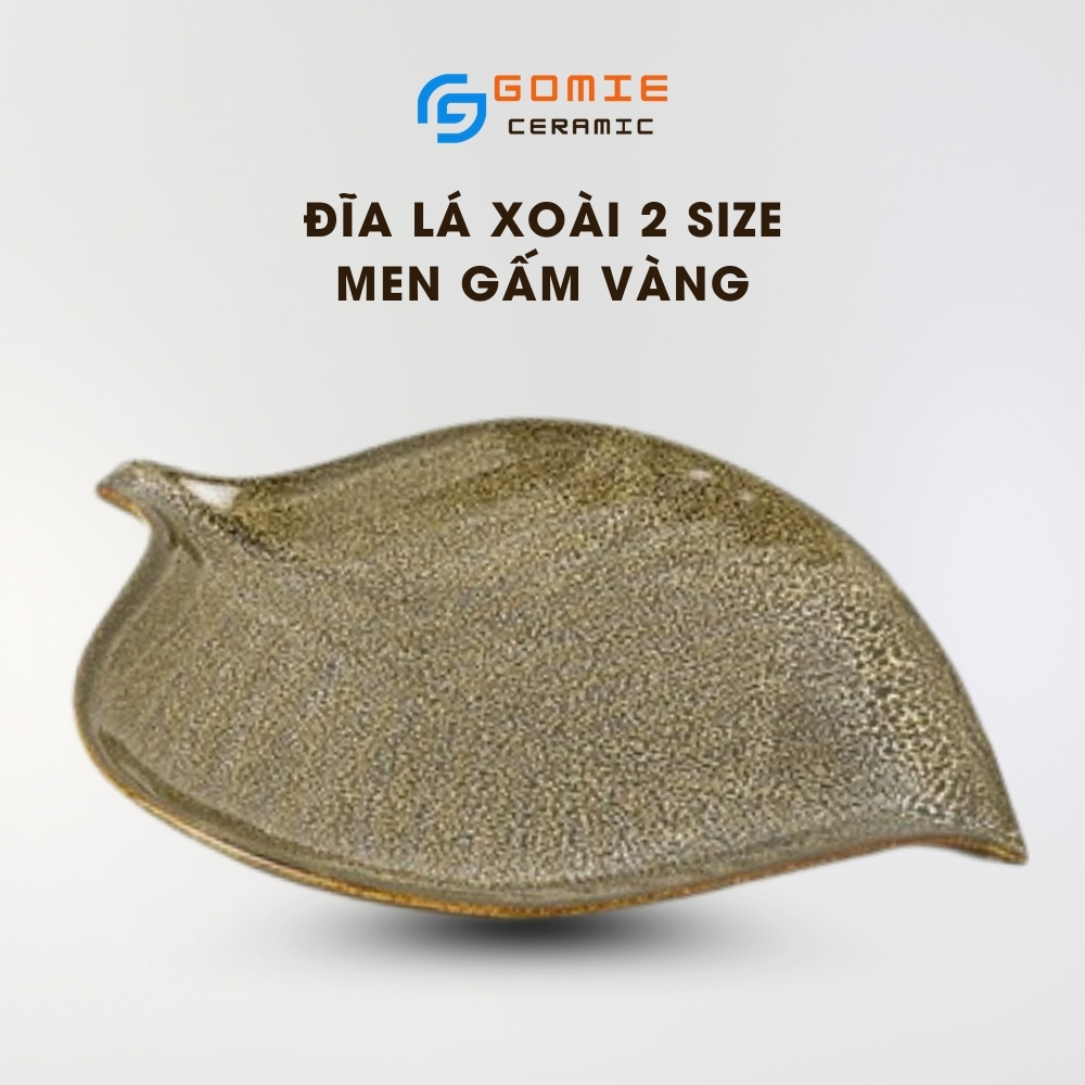 Đĩa Lá Xoaì Men Gấm Vàng (2 Size) - Khay Lá Xoài Men Hỏa Biến - Đĩa sứ