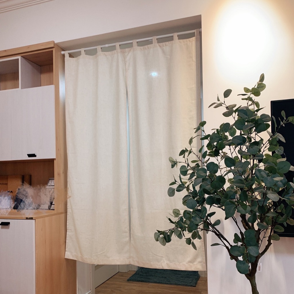 (C80CM-NOREN) Rèm 2 mảnh, 3 mảnh xẻ tà giữa vải bố thô canvas họa tiết ...