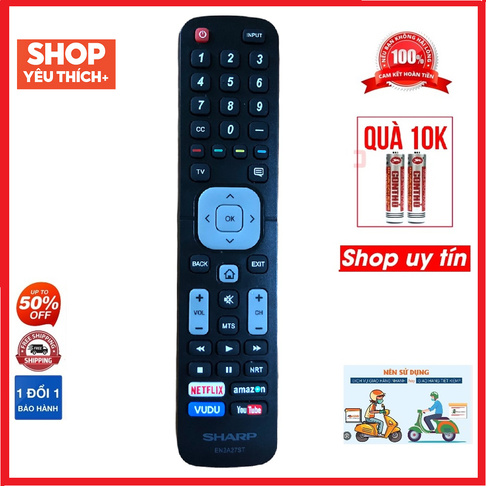 Điều Khiển remote từ xa dùng cho TIVI Sharp EN2A27STtặng kèm pinđầu