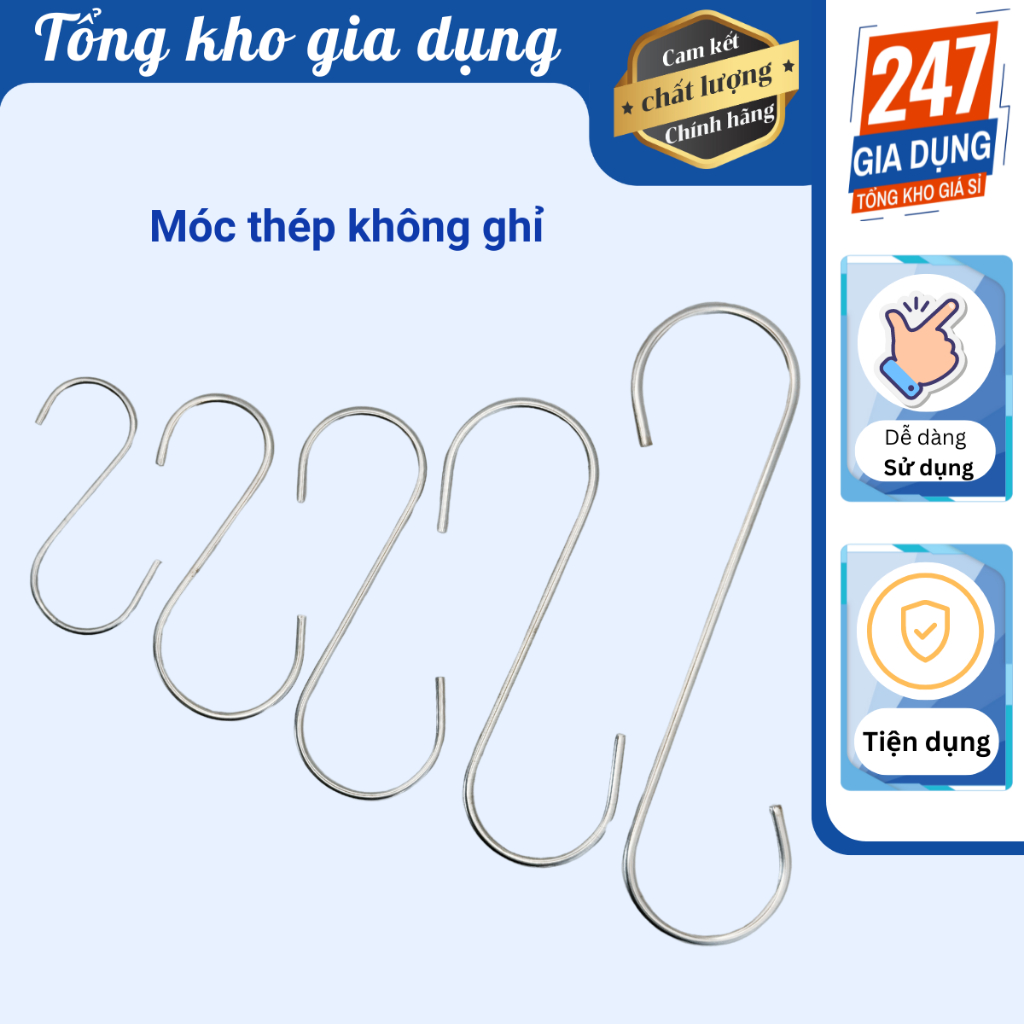 Móc inox treo đồ đa năng, móc treo đồ chữ S bằng thép cứng không ghỉ ...