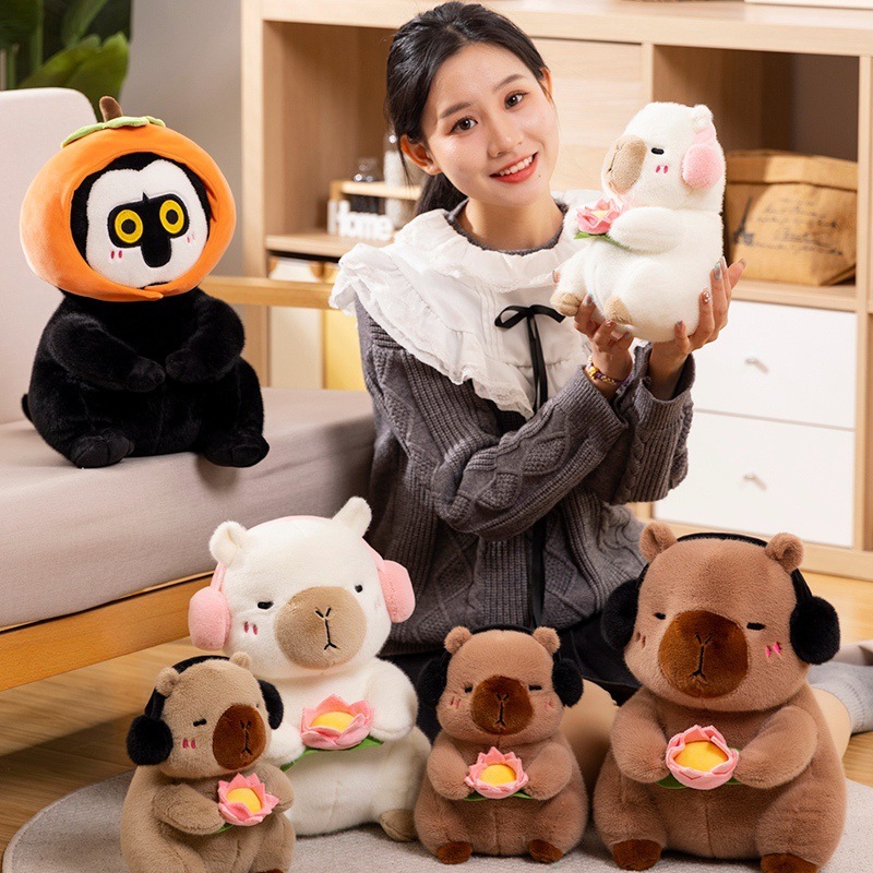 Gấu Bông Tịnh Tâm Khỉ Ngồi Đài Sen, Capybara Ôm Sen Mang Lại Cảm Giác Bình An Quà Tặng Ý Nghĩa Cho Người Thân