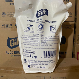 Túi Nước Rửa Chén Gift 3.6kg Hương Chanh Tự Nhiên, Sạch Bóng Dầu Mỡ, Tiết Kiệm Cho Gia Đình Nhà Hàng