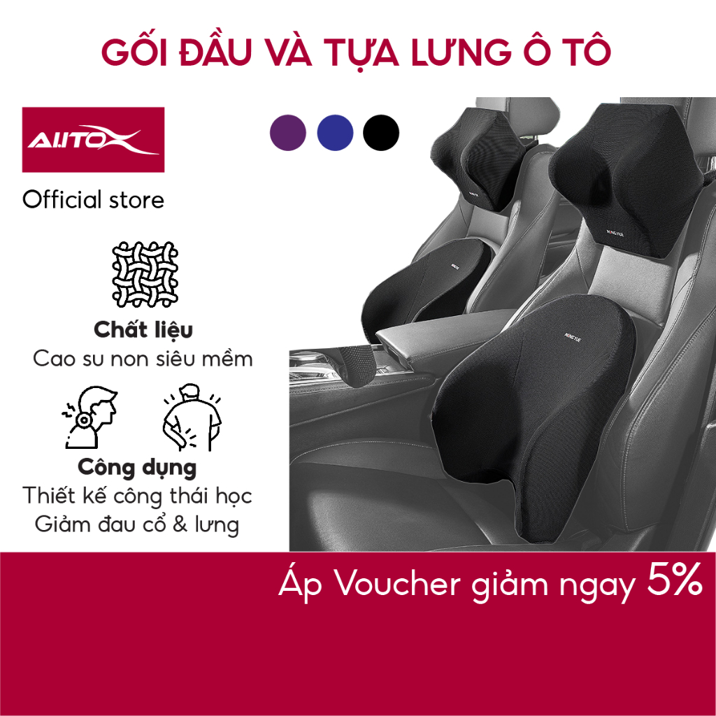 Gối đầu và tựa lưng ô tô AutoX chất liệu cao su non bọc nỉ kiểu dáng công thái học