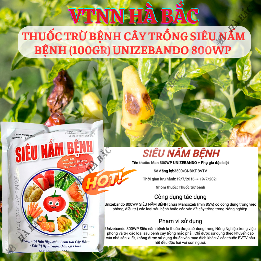 Chế Phẩm Xử Lí Benhh Cây Trồng Siêu Nam Benhh (100gram) Unizebando 800WP
