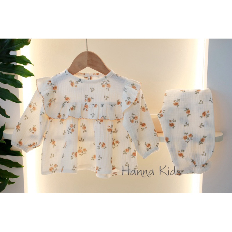Set Quần Áo Dài Tay Bé Gái Chất Xô Muslin Hàn Cao Cấp Dáng Cánh Tiên Liena’s Closet DT02