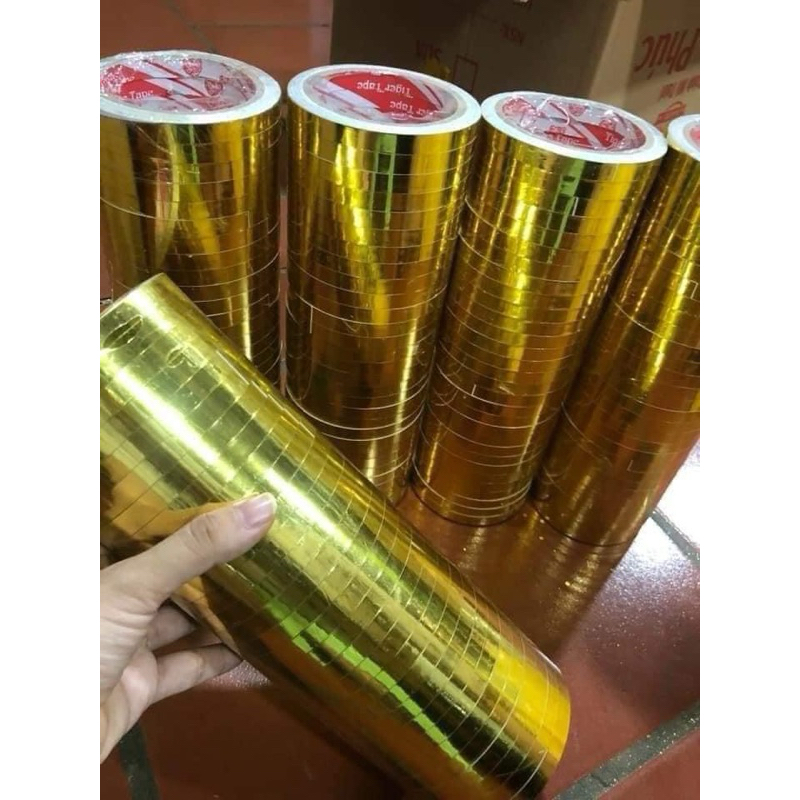 [BUÔN] 1 CÂY, (30 CUỘN) BĂNG DÍNH VÀNG BÓNG 1CM - VPP QUỐC HUY.