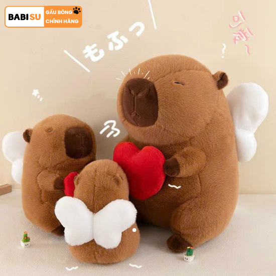 Gấu Capybara Gấu Bông Capybara Có Cánh Dễ Thương Chuột Capybara Ôm Trái Tim Hàng Cao Cấp CHất Liệu Vải Lông Mềm Mại