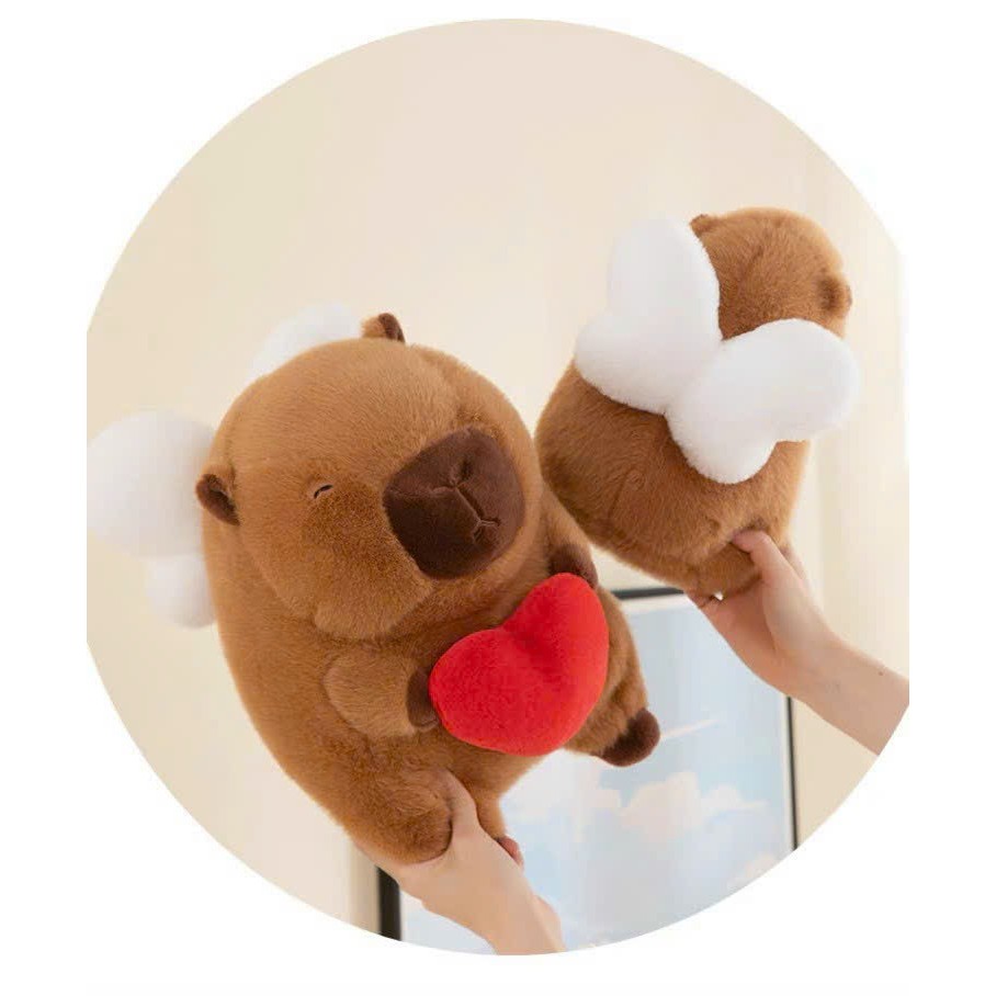Gấu Capybara Gấu Bông Capybara Có Cánh Dễ Thương Chuột Capybara Ôm Trái Tim Hàng Cao Cấp CHất Liệu Vải Lông Mềm Mại
