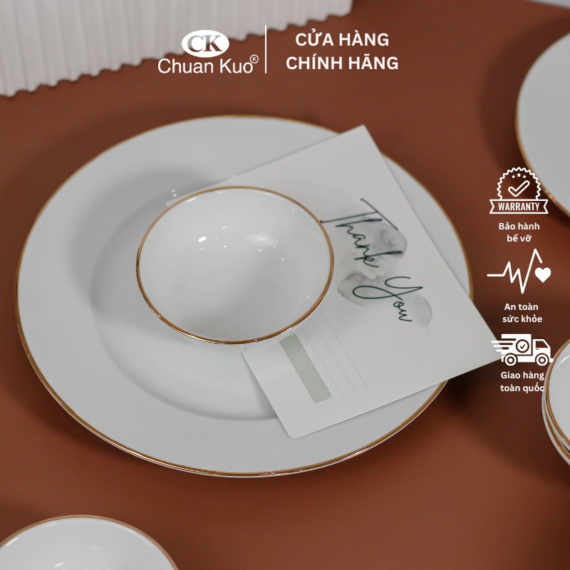 Đĩa sứ cạn viền vàng 12K sang trọng 16 20 26cm - Đĩa sứ cạn CK dùng cho nhà hàng cao cấp - Vỡ 1 đổi 1