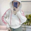 Áo Khoác Nỉ Nữ Tay Thêu Viền Sọc BASIC Thời Trang NÓN TO Chống Nắng Tốt