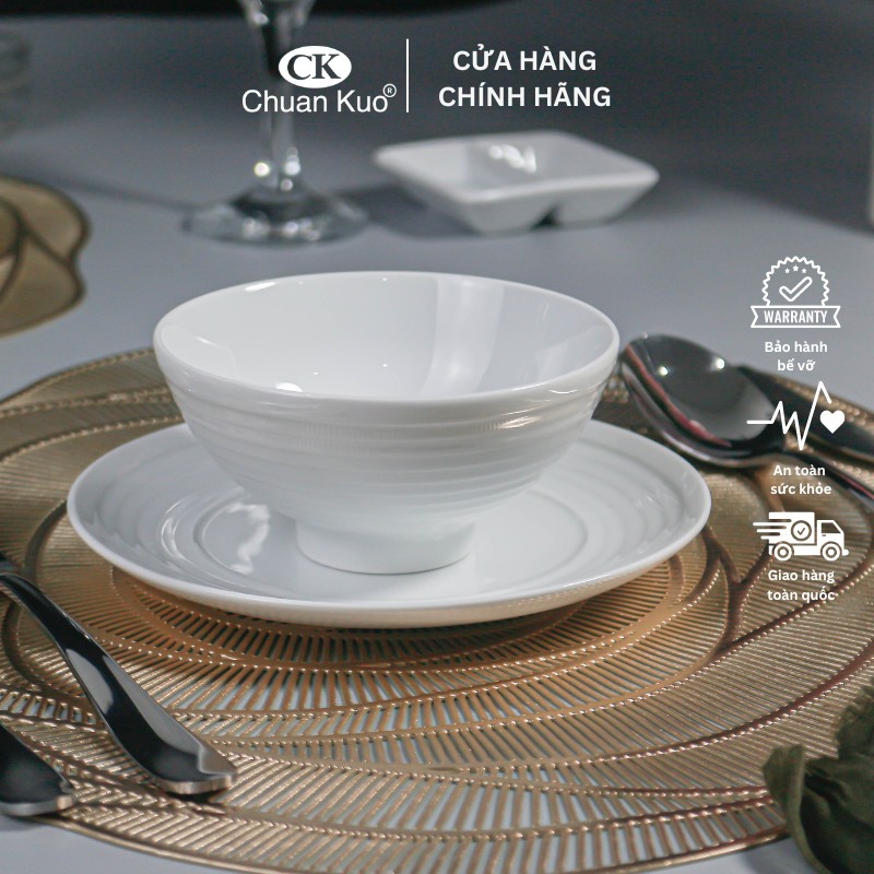 Bộ 6 và 10 bát cơm sứ trắng vân xoáy cách điệu 11cm - Set chén cơm sứ thương hiệu CK cho nhà hàng, khách sạn