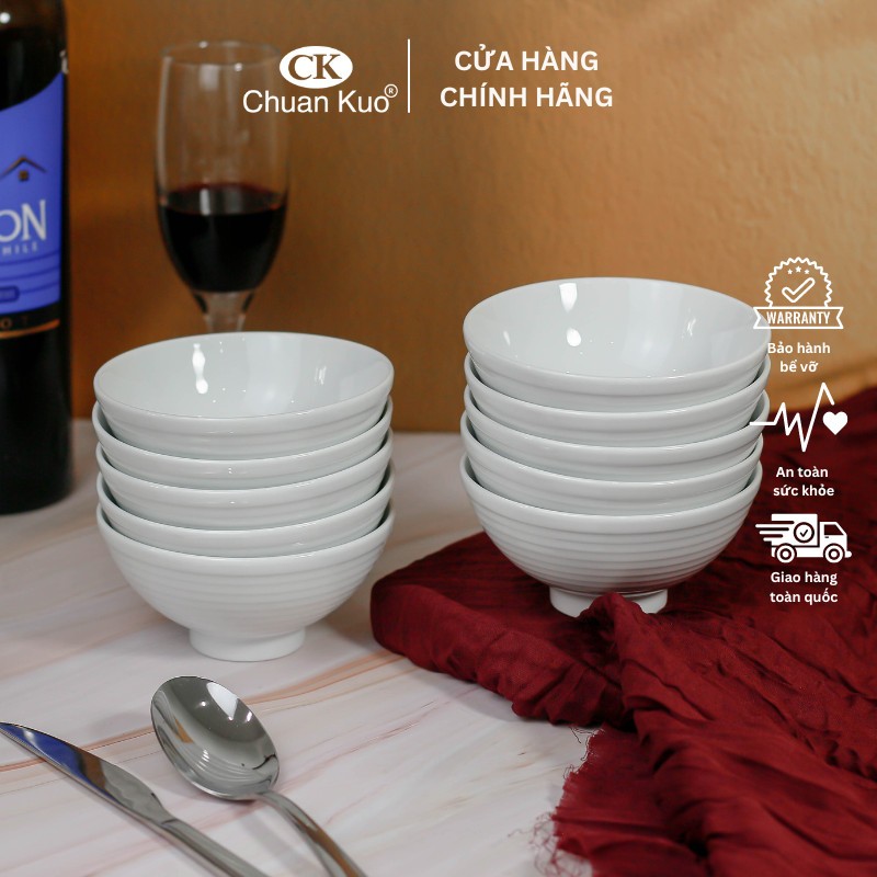 Bộ 6 và 10 bát cơm sứ trắng vân xoáy cách điệu 11cm - Set chén cơm sứ thương hiệu CK cho nhà hàng, khách sạn