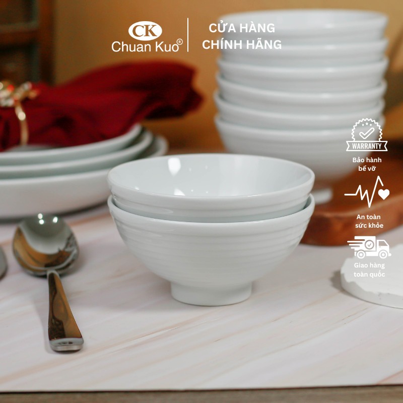 Bát cơm sứ trắng vân xoáy cách điệu 11cm - Chén cơm sứ thương hiệu CK cho nhà hàng, khách sạn