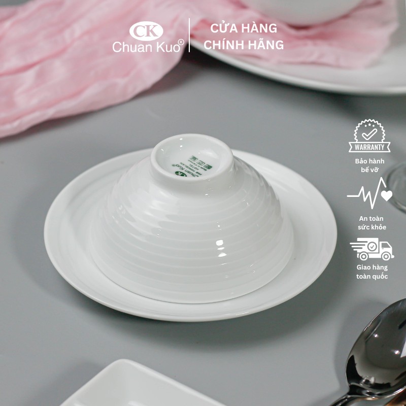Bát cơm sứ trắng vân xoáy cách điệu 11cm - Chén cơm sứ thương hiệu CK cho nhà hàng, khách sạn