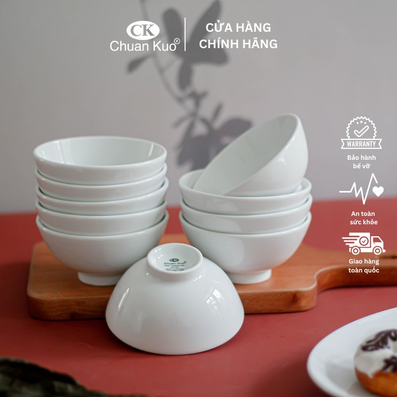 Bát cơm sứ trắng trơn thương hiệu CK 11cm - Chén cơm sứ cao cấp cho nhà hàng, khách sạn