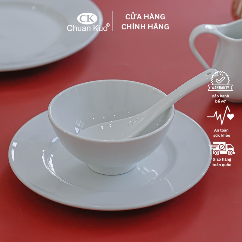 Bát cơm sứ trắng trơn thương hiệu CK 11cm - Chén cơm sứ cao cấp cho nhà hàng, khách sạn