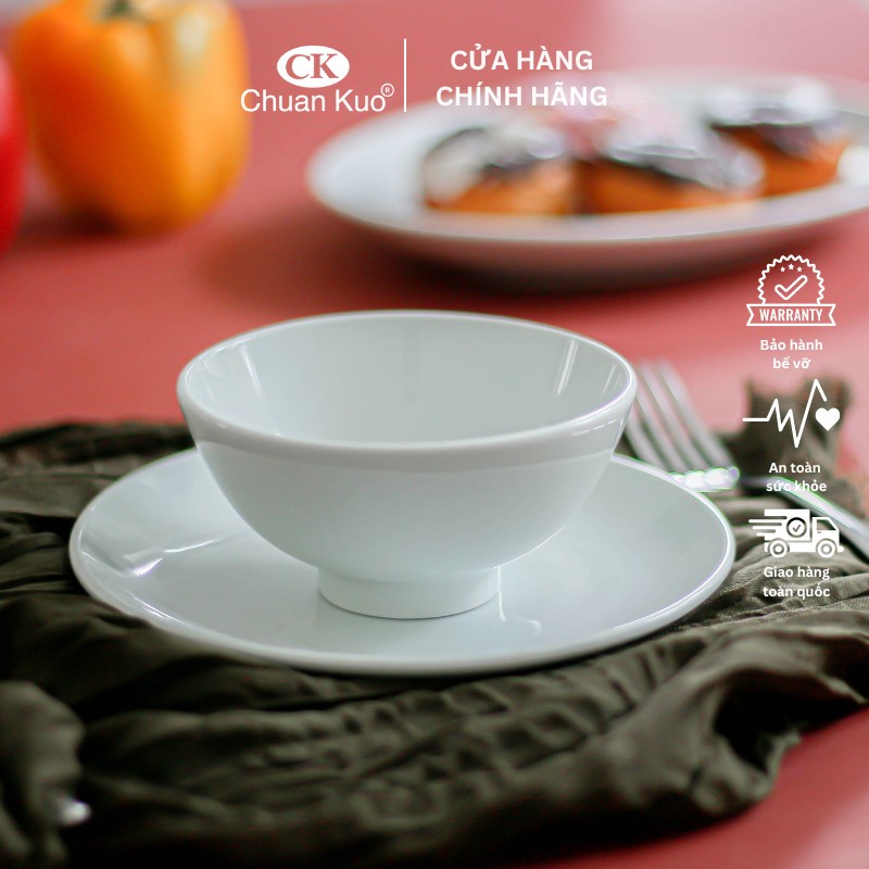 Bộ 6 và 10 bát cơm sứ trắng trơn thương hiệu CK 11cm - Set chén cơm sứ cao cấp cho nhà hàng, khách sạn