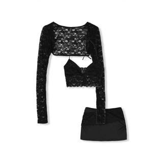 Set Áo Nữ Lacey String Top Short Skirt, Chất Vải Thun Ren Phối Thun Lạnh Thoải Mái, WSB126 SOME HOW STORE