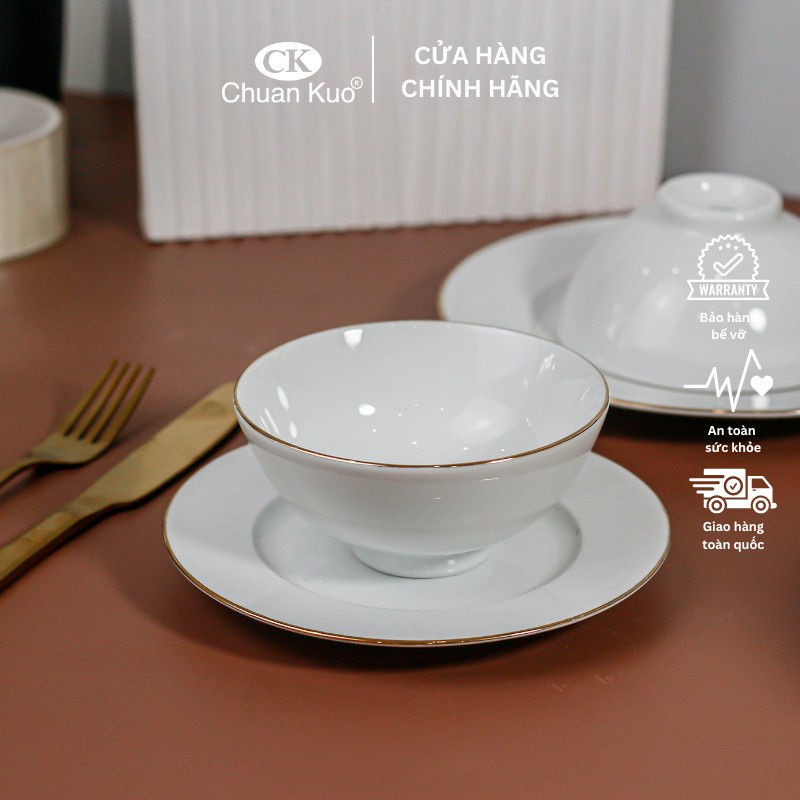 Bát cơm sứ viền vàng 12k thương hiệu CK 11.5cm - Chén cơm sứ trắng viền vàng cao cấp cho nhà hàng, khách sạn