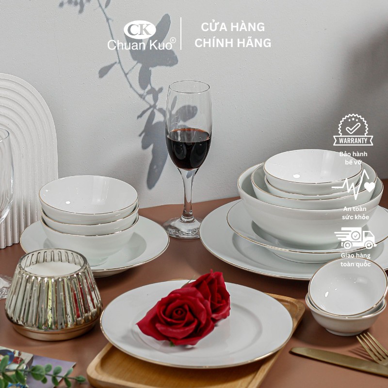Bát cơm sứ viền vàng 12k thương hiệu CK 11.5cm - Chén cơm sứ trắng viền vàng cao cấp cho nhà hàng, khách sạn