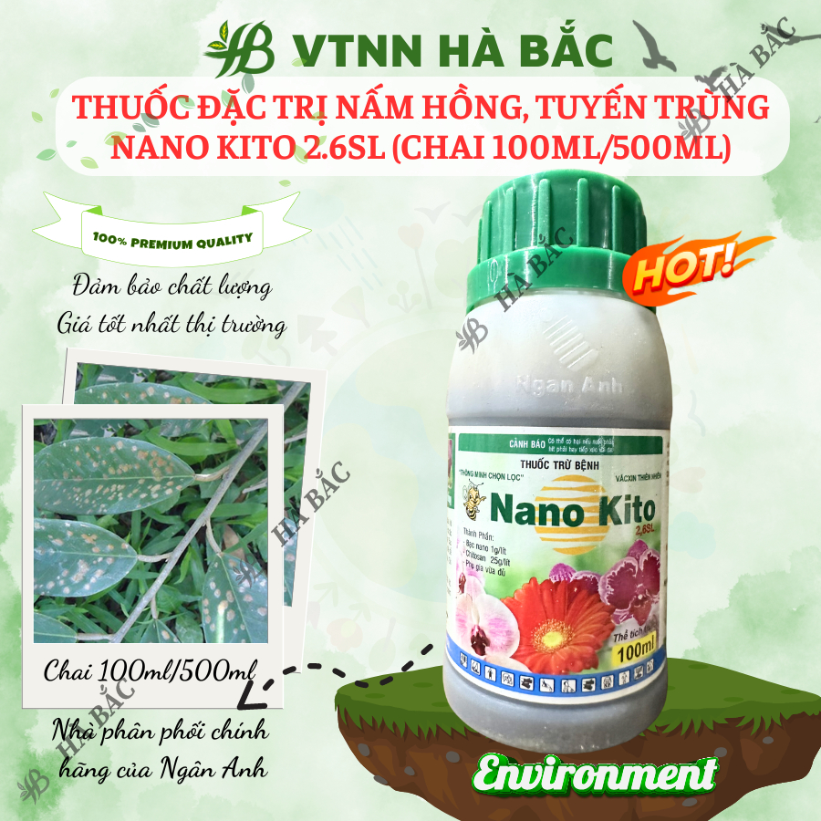 Chế phẩm xử lí nấm hồng, tuyến trùng NANO KITO 2.6SL (chai 100ml)