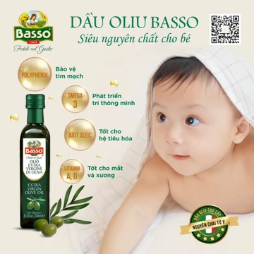 Dầu Oliu Extra Virgin Basso ăn dặm cho bé - EUFOOD Việt Nam - Dầu Olive Siêu Nguyên Chất Nhập Khẩu Nguyên Chai Từ Ý