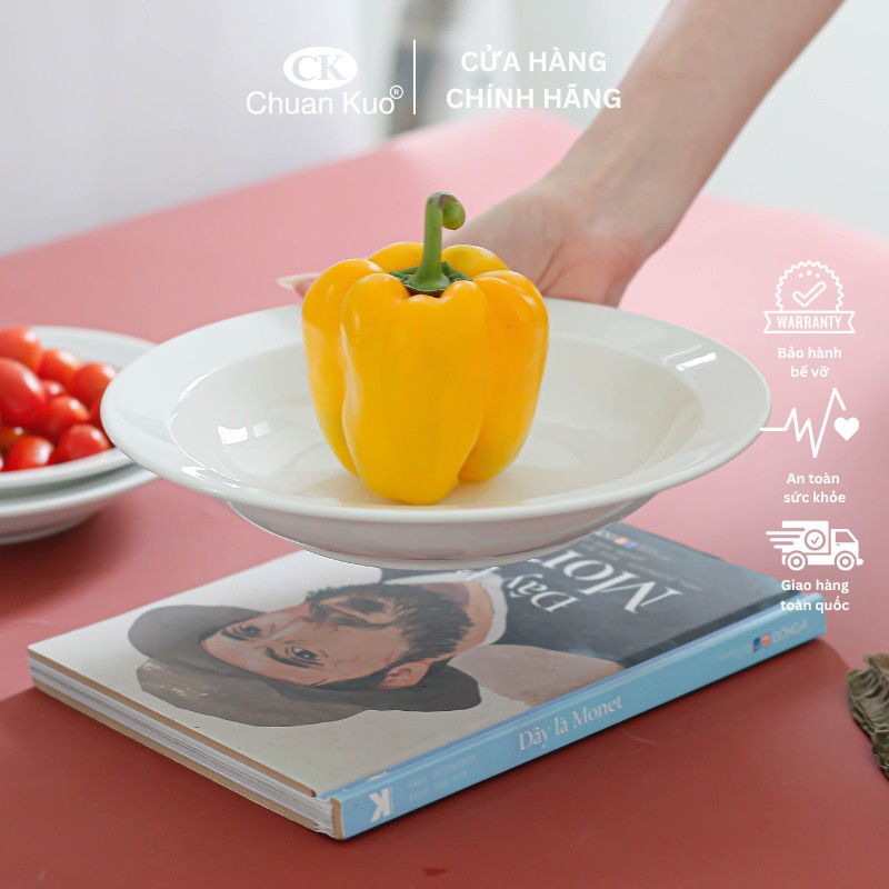Đĩa sâu lòng trắng trơn thương hiệu CK nhiều size 18 20 22cm - Dĩa sứ cao cấp ăn súp, salad cho nhà hàng, khách sạn