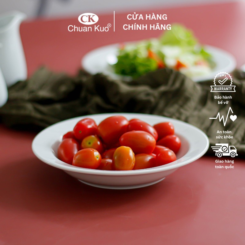 Đĩa sâu lòng trắng trơn thương hiệu CK nhiều size 18 20 22cm - Dĩa sứ cao cấp ăn súp, salad cho nhà hàng, khách sạn